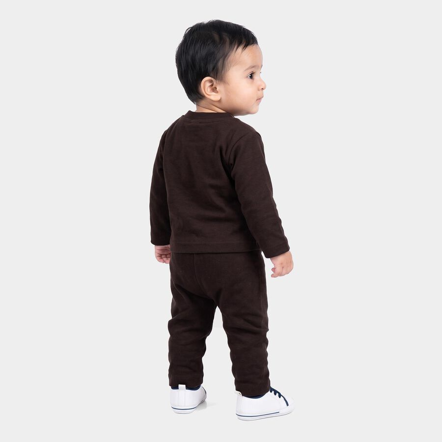 Infants' Brown Round Neck Graphic Baba Suit, Brown, large