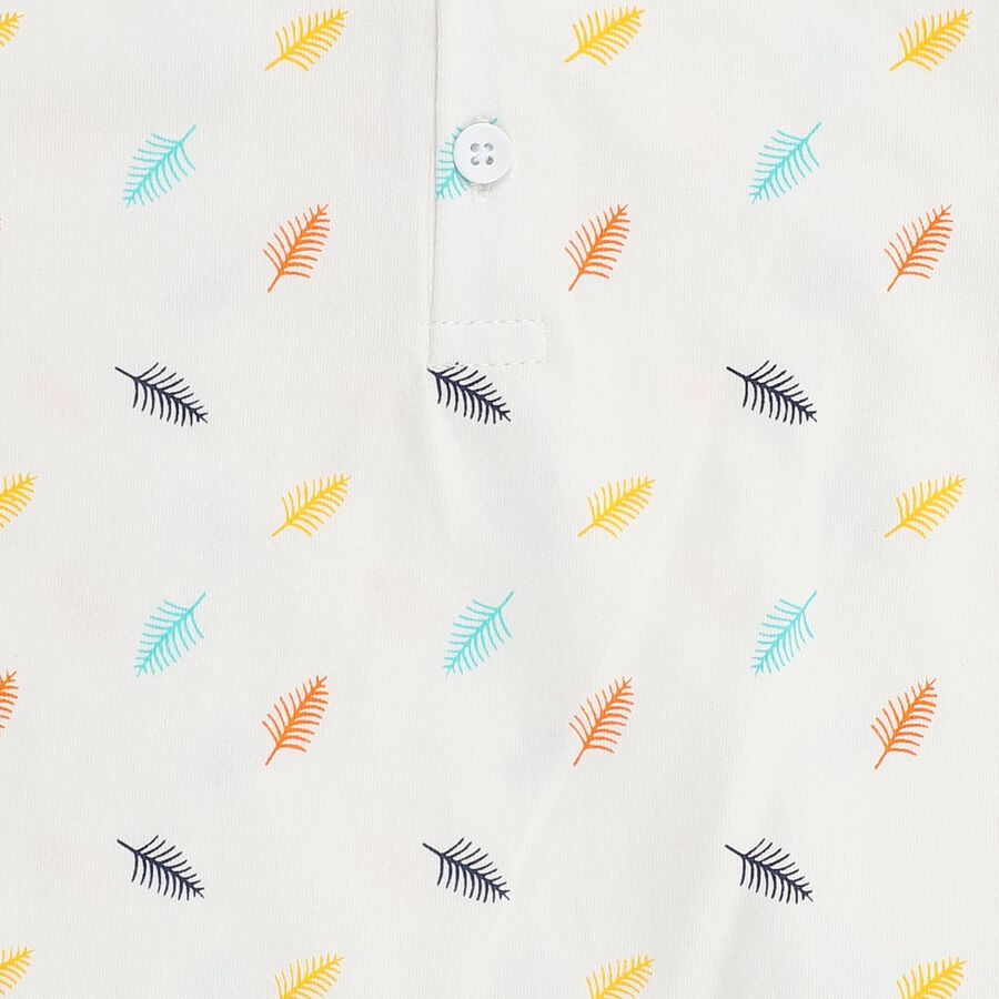 Infants' Yellow Cotton Polo Neck Printed Baba Suit, Yellow, large image number null