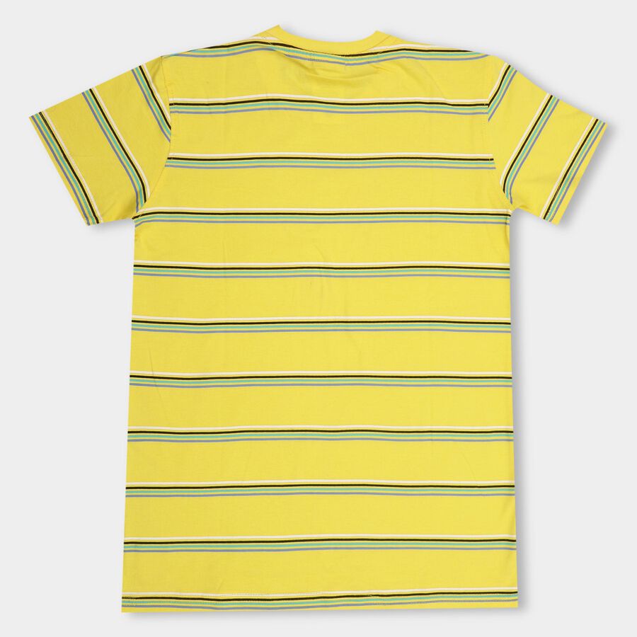 Boys' Yellow Cotton Round Neck Striped T-Shirt, मस्टर्ड, large image number null