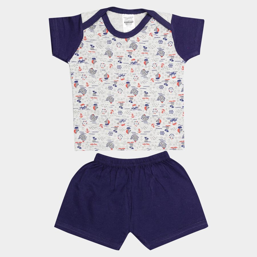 Infants Cotton Printed Baba Suit, Navy Blue, large image number null