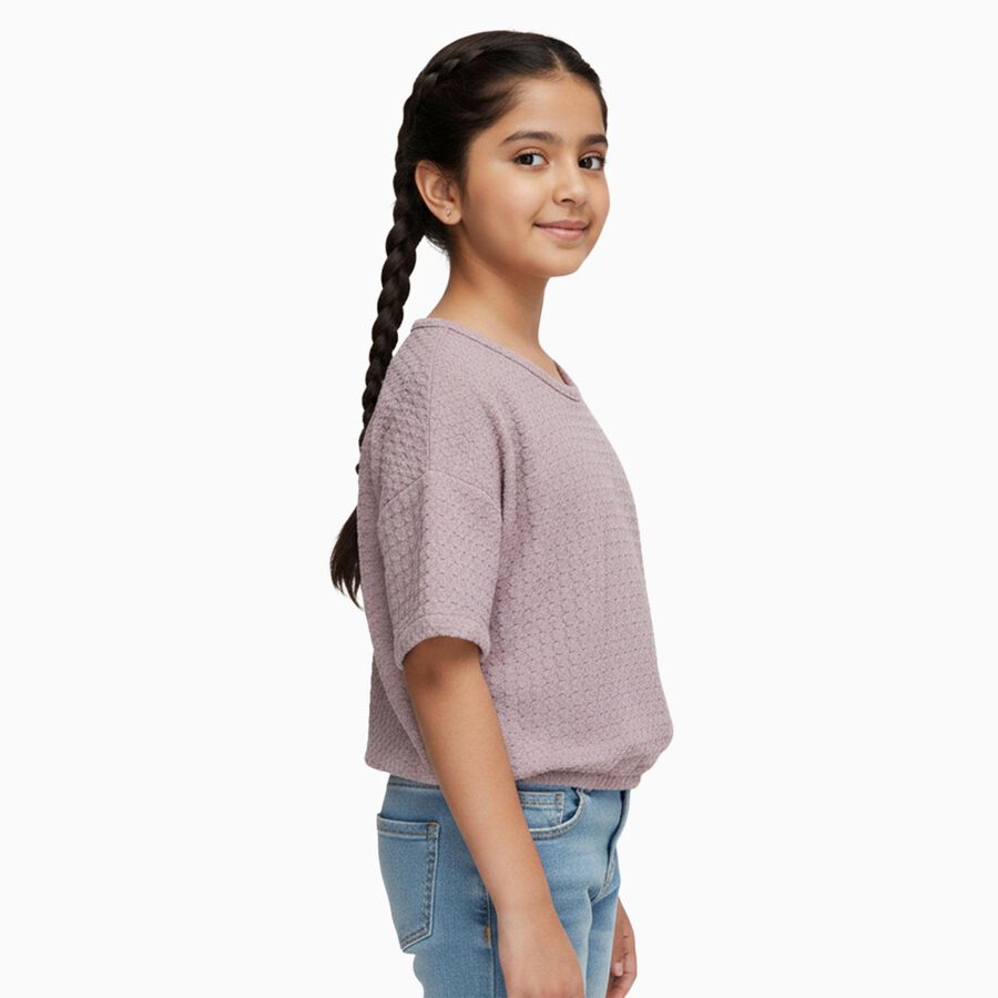 Girls Dusty Lavender Pink Round Neck Casual T-Shirt, गुलाबी, large image number null