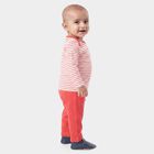 Infants' Coral 100% Cotton Round Neck Striped Baba Suit, Coral, small
