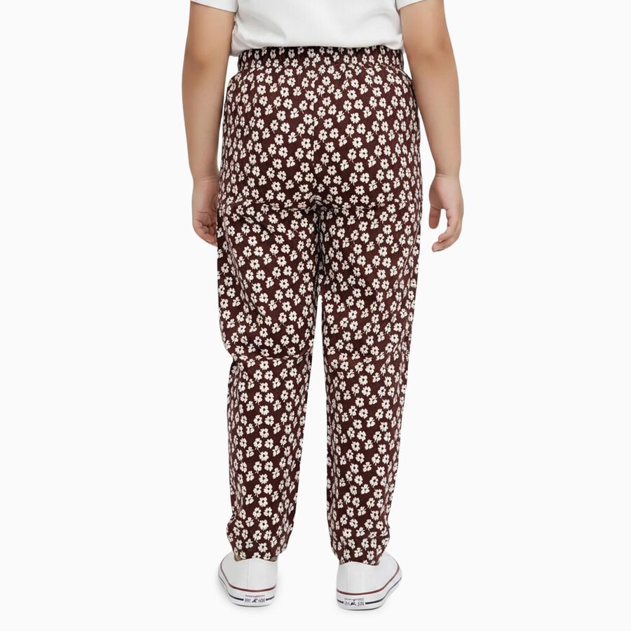 Girls' Dark Brown Floral Printed Cotton Blend Pyjama, भूरा, large image number null