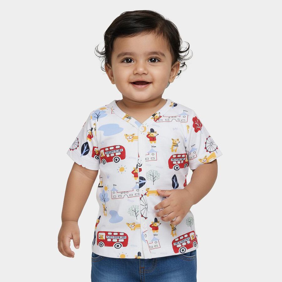 Infants White Cotton V-Neck Casual T-Shirt, सफ़ेद, large