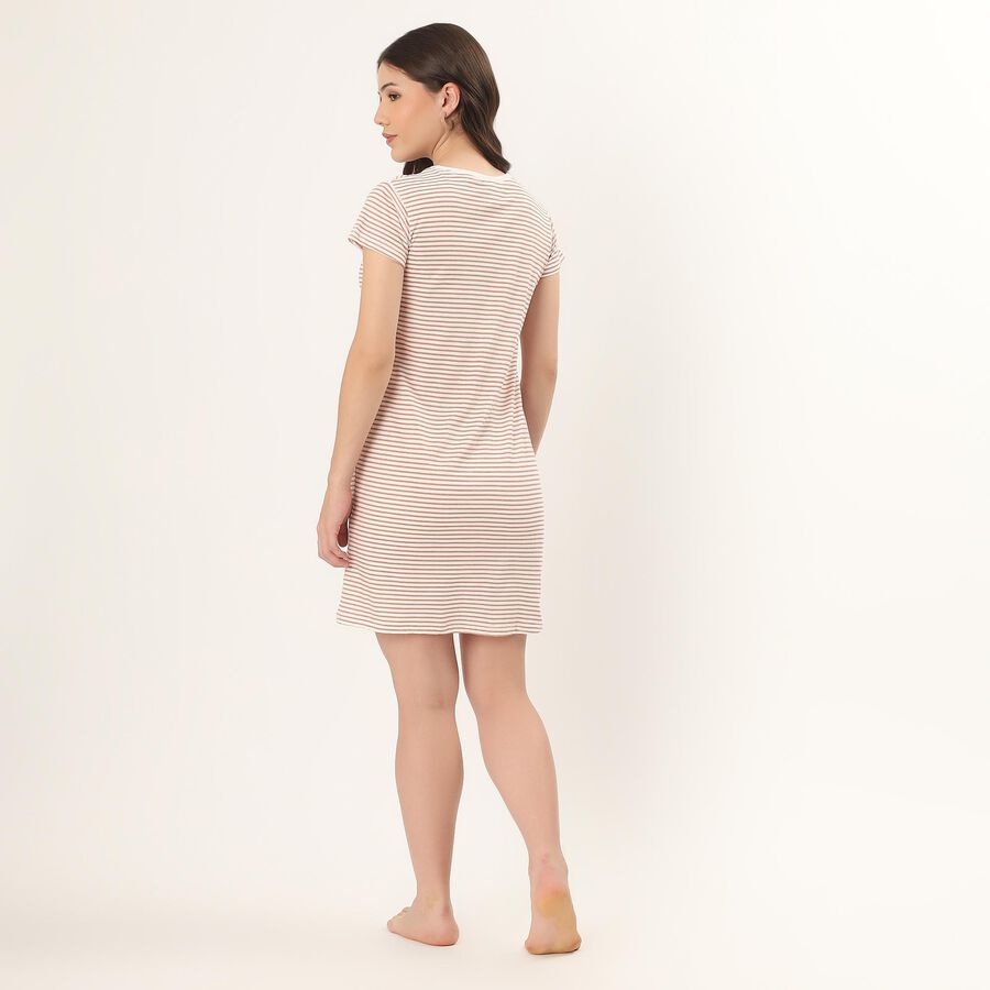 Women's White Cotton Notched Collar Floral Printed Nighty, White, large