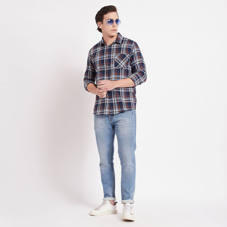 Cotton Checks Casual Shirt, Dark Blue, large image number null
