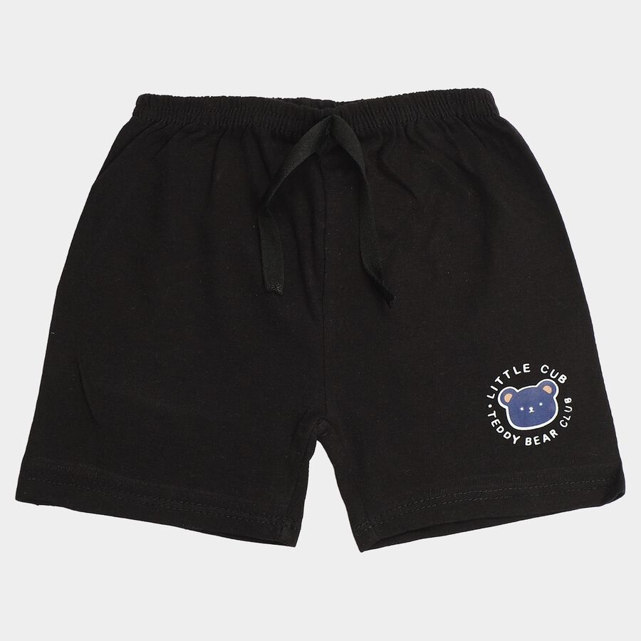 Infants' Black Regular Fit Printed Half Pant, काला, large