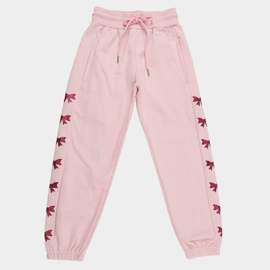 Girls' Soft Pink Glitter Bow Elastic Waist Winter Pyjama, हल्का गुलाबी, large image number null
