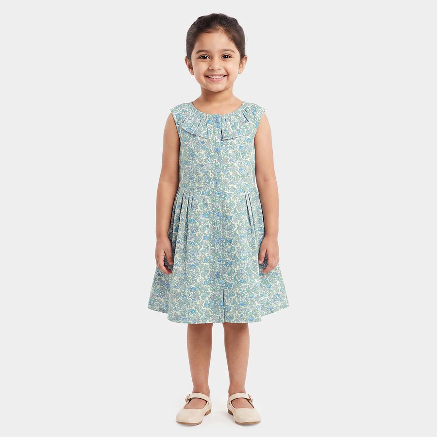 Girls' Light Blue Floral Printed Fit and Flare Frock, Light Blue, large