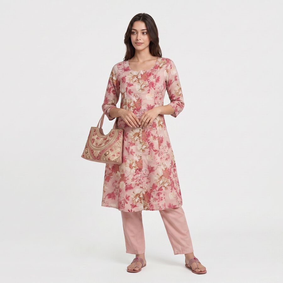Women's Pink Floral Printed Ethnic Set, गुलाबी, large