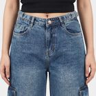 Women's Light Blue Cargo Fit Utility Pocket Jeans, Light Blue, small