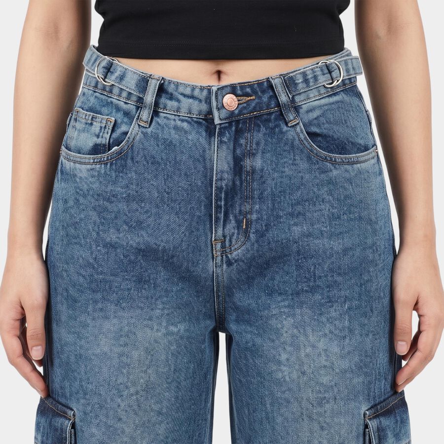Women's Light Blue Cargo Fit Utility Pocket Jeans, Light Blue, large