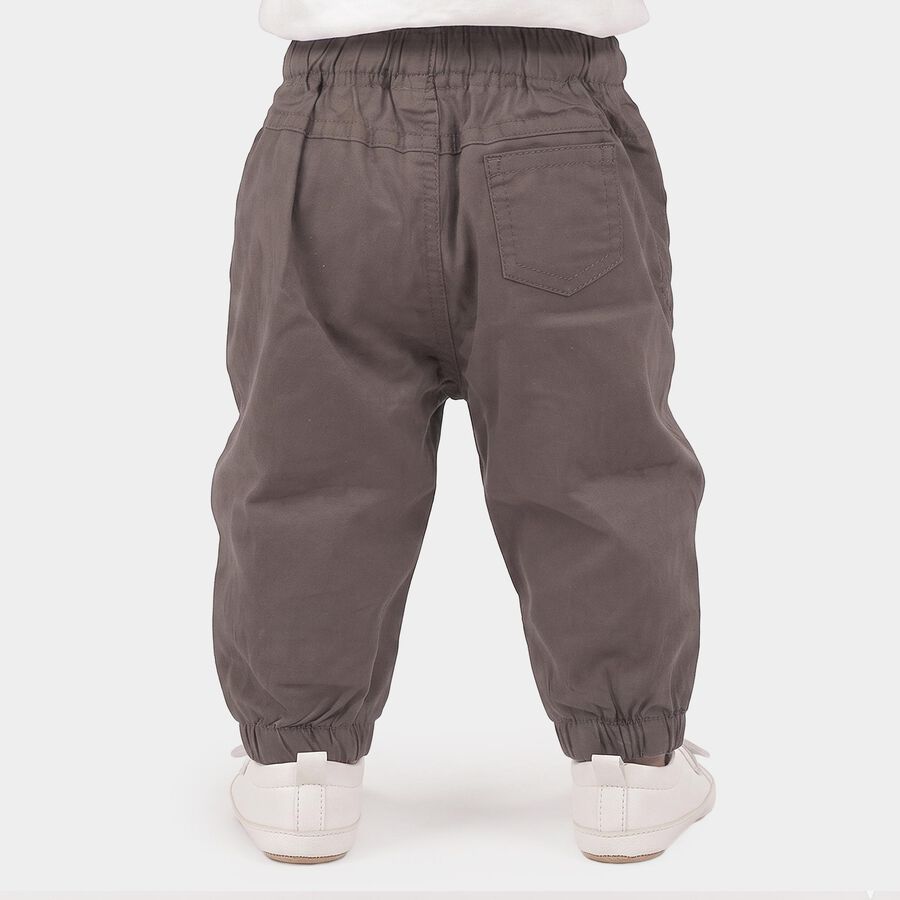 Infants Dark Grey Regular Fit Embroidered Jogger Trousers, गहरा ग्रे, large