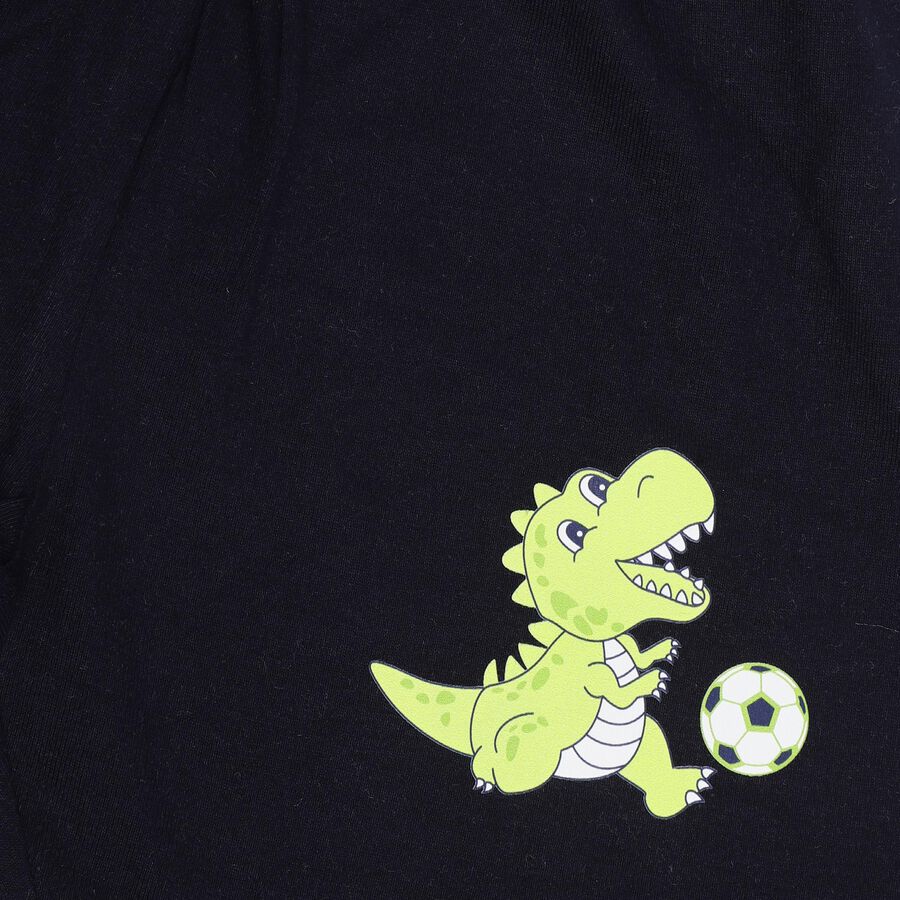 Boys' White Cotton Round Neck Dinosaur Printed Baba Suit, White, large image number null