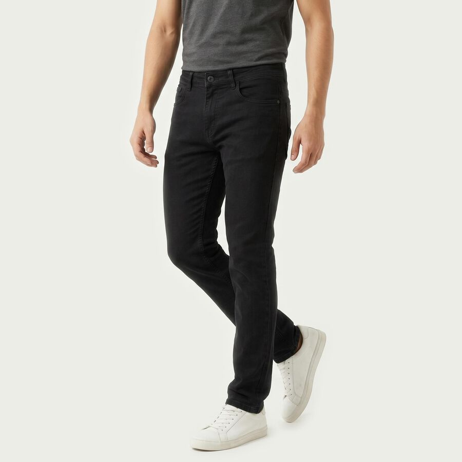 Men's Dark Grey Slim Fit Solid Jeans, Dark Grey, large