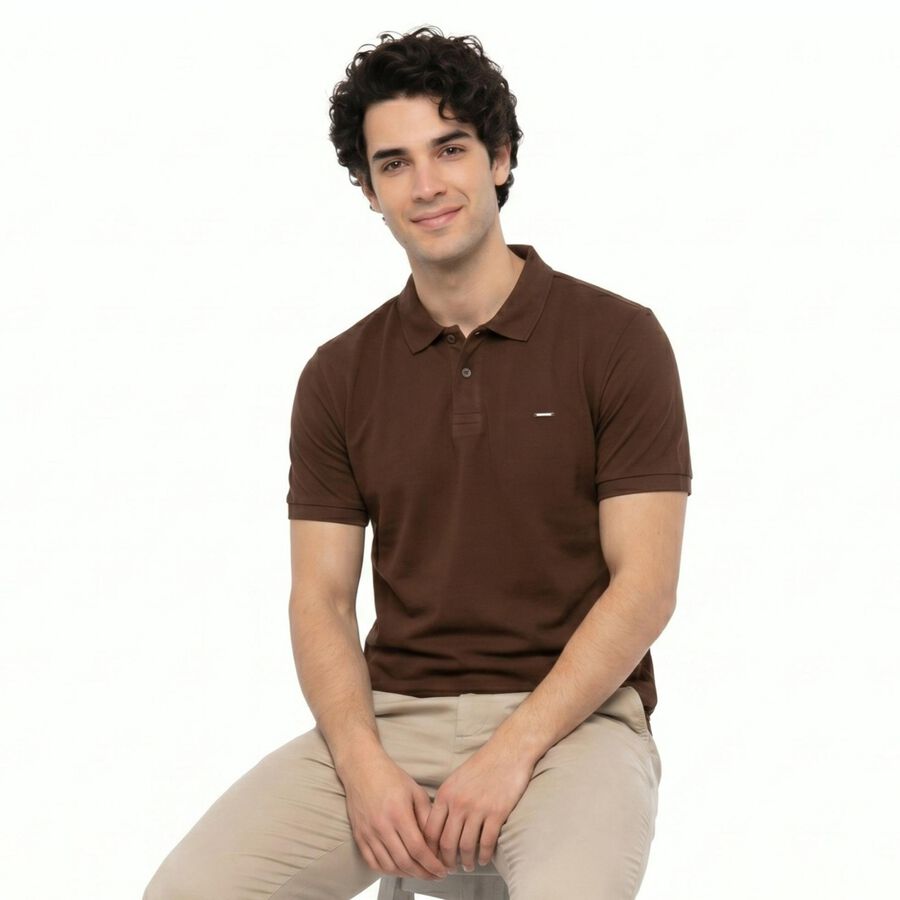 Men's Brown Cotton Polo Neck Polo T-Shirt, Brown, large