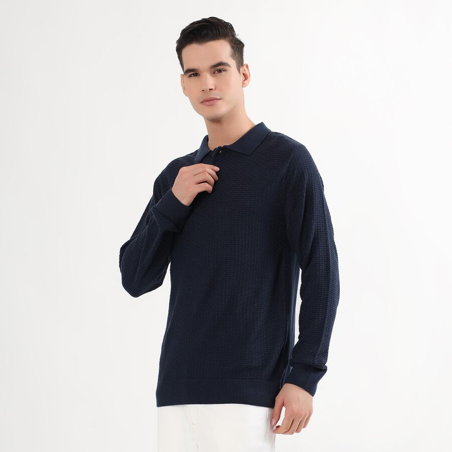 Men's Deep Midnight Navy Polo Neck Classic Pullover, Navy Blue, large image number null