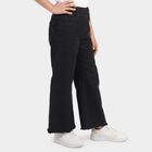 Girls Black Flared Fit Raw Hem Jeans, काला, small