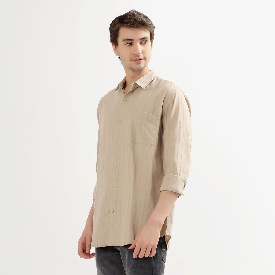 Men's Light Beige Cotton Classic Casual Shirt, गहरा पीला, large image number null