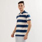 Men's Navy Blue and White Polo Collar Casual T-Shirt, Mid Blue, small image number null