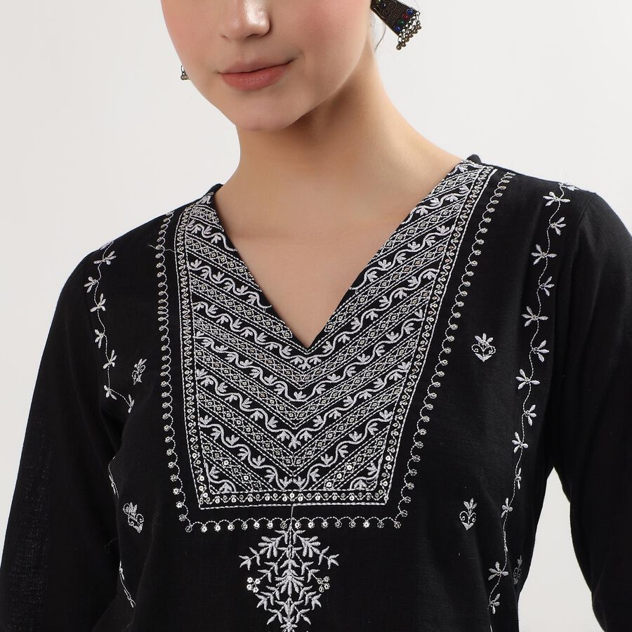 Ladies' 100% Cotton Kurta, Black, large image number null