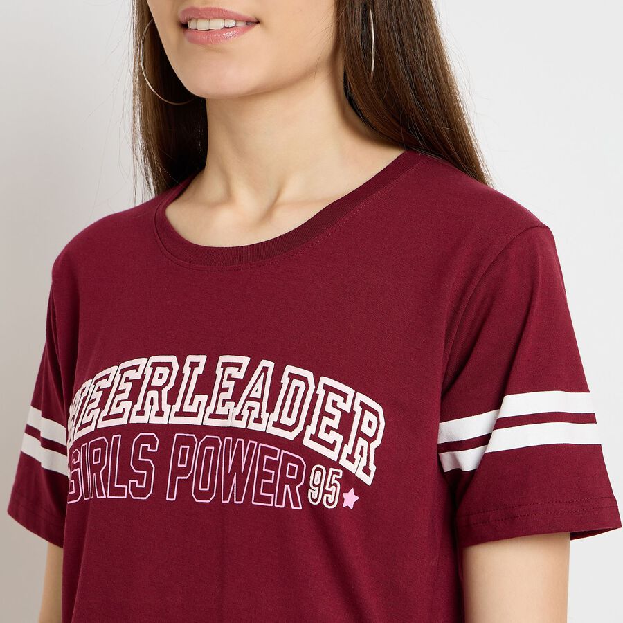 Ladies' 100% Cotton Round Neck T-Shirt, वाइन, large image number null