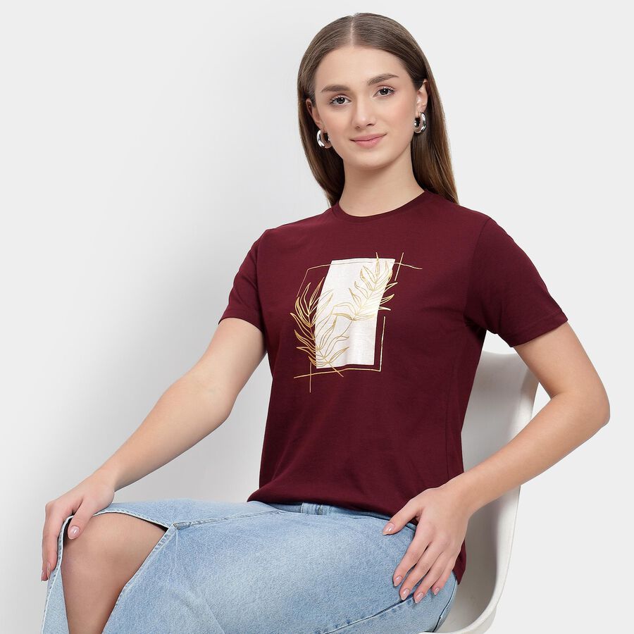 Ladies' Round Neck T-Shirt , वाइन, large image number null
