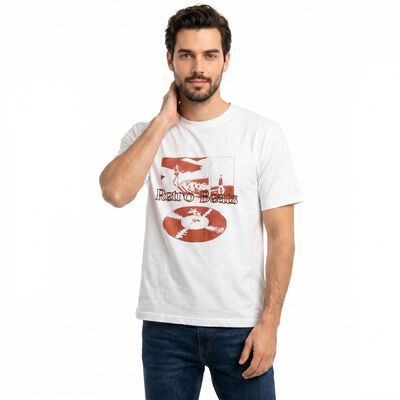 Men's White Cotton Round Neck Regular T-Shirt