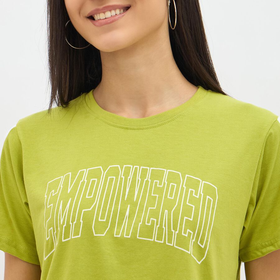 Women's Bright Lime Green Round Neck Casual T-Shirt, निऑन ग्रीन, large image number null
