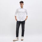 Men's White Cotton Full Sleeve Classic Collar Textured Shirt, White, small