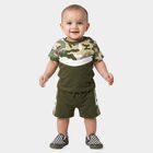 Infants' Olive Green 100% Cotton Round Neck Camouflage Printed Baba Suit, ओलिव, small