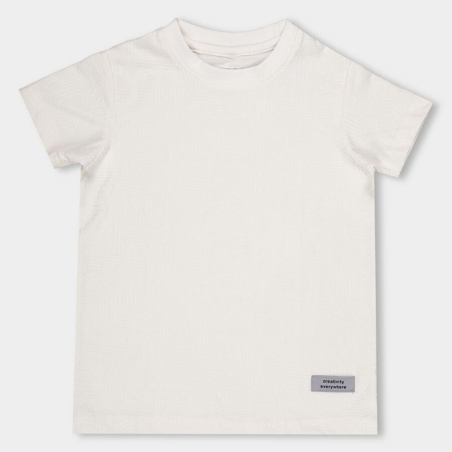Boys Rich Eggshell White Crew Neck Casual T-Shirt, सफ़ेद, large image number null