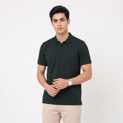 Men's Green Cotton Polo Neck Solid Polo T-Shirt