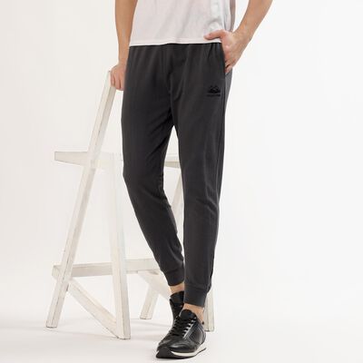 Men's Charcoal Grey Regular Fit Logo Accent Track Pants
