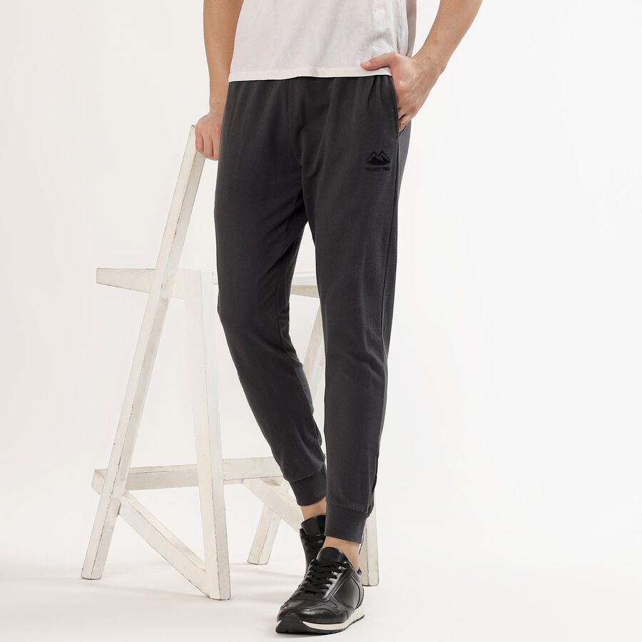 Men's Charcoal Grey Regular Fit Logo Accent Track Pants, Dark Grey, large image number null