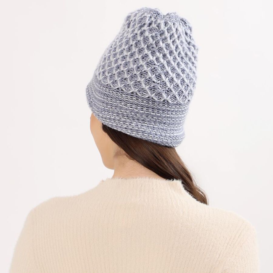 Women's Light Lavender Knitted Beanie Cap, Dark Grey, large image number null