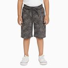 Boys' Muted Charcoal Grey Tropical Print Cotton Jamaican Shorts, गहरा ग्रे, small image number null