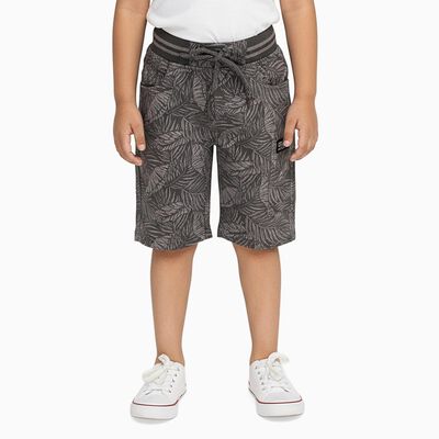 Boys' Muted Charcoal Grey Tropical Print Cotton Jamaican Shorts