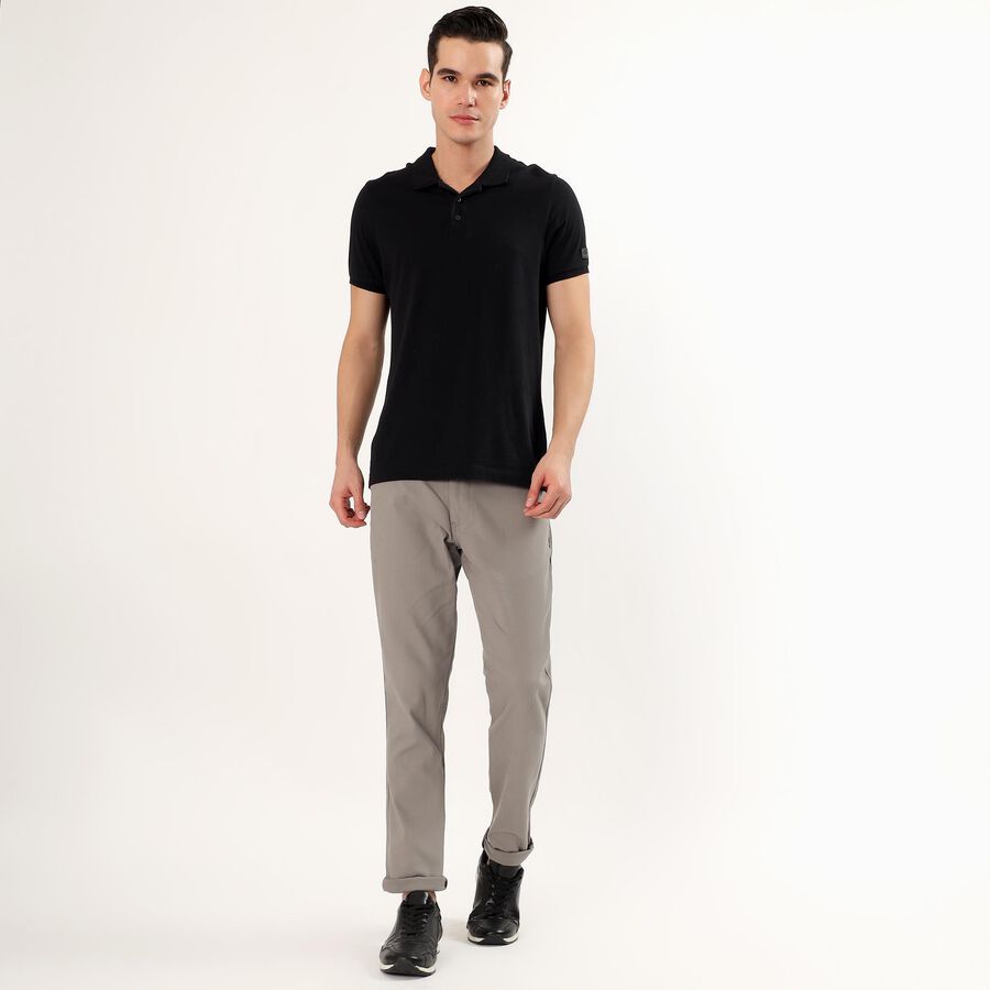 Men's Muted Grey Slim Fit Flat-Front Casual Trousers, Light Grey, large