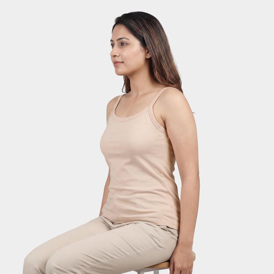 Women's Beige Cotton Scoop Neck Classic Slips, गहरा पीला, large