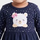 Infants' Navy Blue Fit and Flare Polka Dot Teddy Print Frock, नेवी ब्लू, small