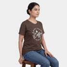 Women's Brown Round Neck Casual T-Shirt, Brown, small