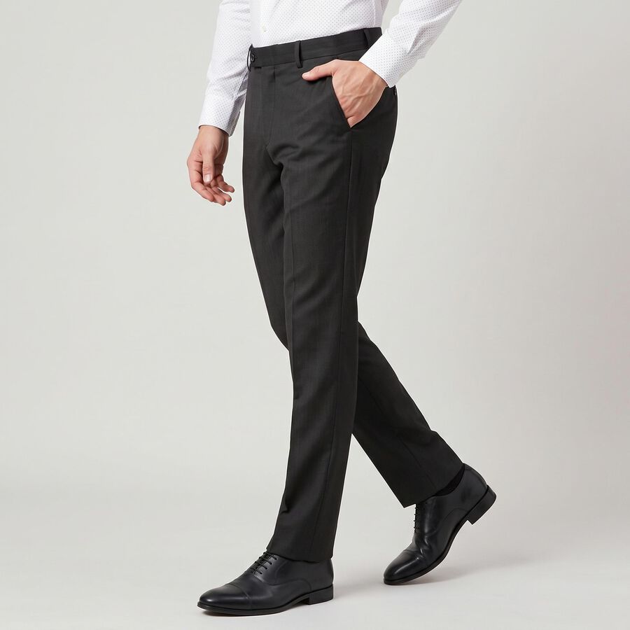 Men's Black Slim Fit Flat-Front Formal Trousers, Black, large