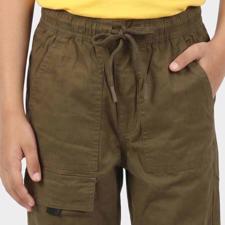 Boys' Olive Green Regular Fit Cargo Trousers, Olive, large
