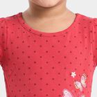 Girls' Fuchsia Fit and Flare Polka Dot Butterfly Print Frock, Fuchsia, small
