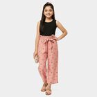 Girls Peach Regular Fit Floral Printed Capri, पीच, small