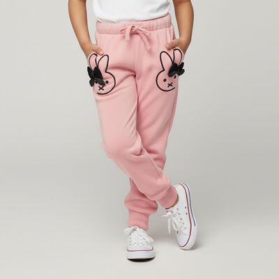 Girls' Light Pink Bunny Printed Elastic Waist Pyjama