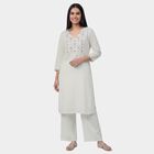 Women's White Round Neck Floral Printed Kurta, Off White, small