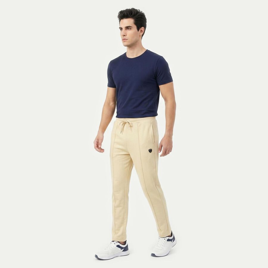 Men's Beige Slim Fit Solid Track Pants, Beige, large
