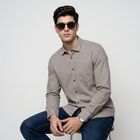 Men's Brown Cotton Spread Collar Casual Shirt, Brown, small